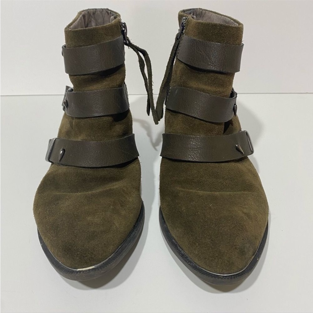 SAM EDELMAN | Harley Moss Green Suede Heeled Ankle Booties Boots - Picture 3 of 7